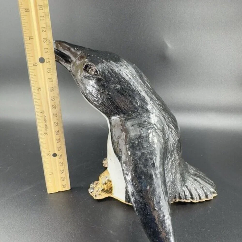 Large Hand Made‎ Pottery Penguin Bird Figurine Stoneware Figure Paperweight VTG
